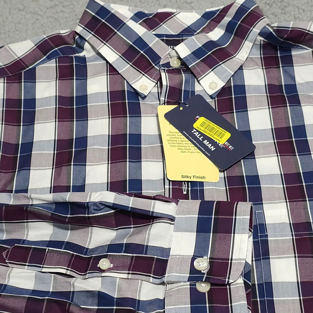 Roundtree & Yorke XLT Tall Retro Print Cotton Madras Dress Shirt 17.5-/ 38.5